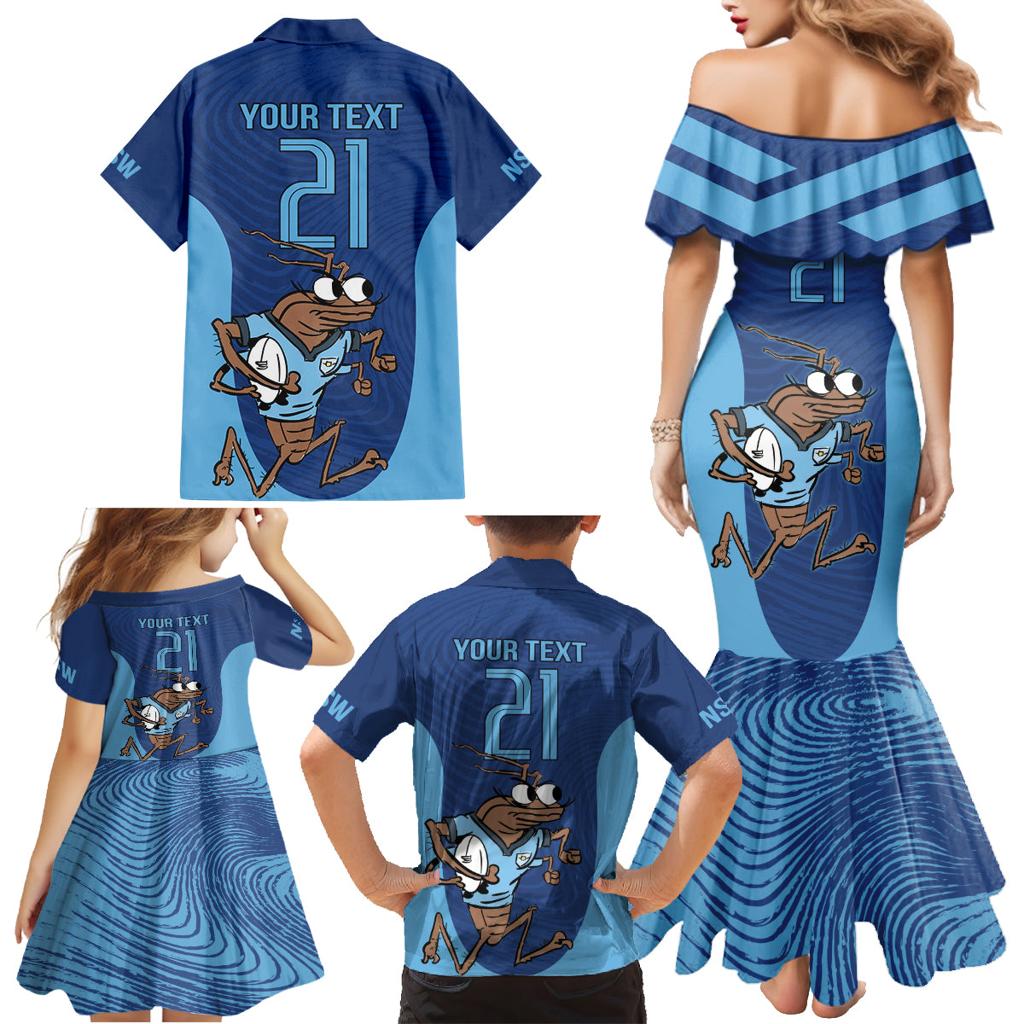 Custom New South Wales Rugby Family Matching Mermaid Dress and Hawaiian Shirt Blues Cockroach Origin Sporty