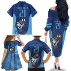 Custom New South Wales Rugby Family Matching Off The Shoulder Long Sleeve Dress and Hawaiian Shirt Blues Cockroach Origin Sporty