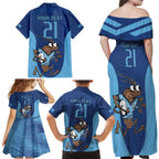 Custom New South Wales Rugby Family Matching Off Shoulder Maxi Dress and Hawaiian Shirt Blues Cockroach Origin Sporty