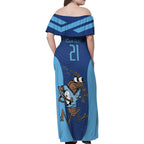 Custom New South Wales Rugby Family Matching Off Shoulder Maxi Dress and Hawaiian Shirt Blues Cockroach Origin Sporty