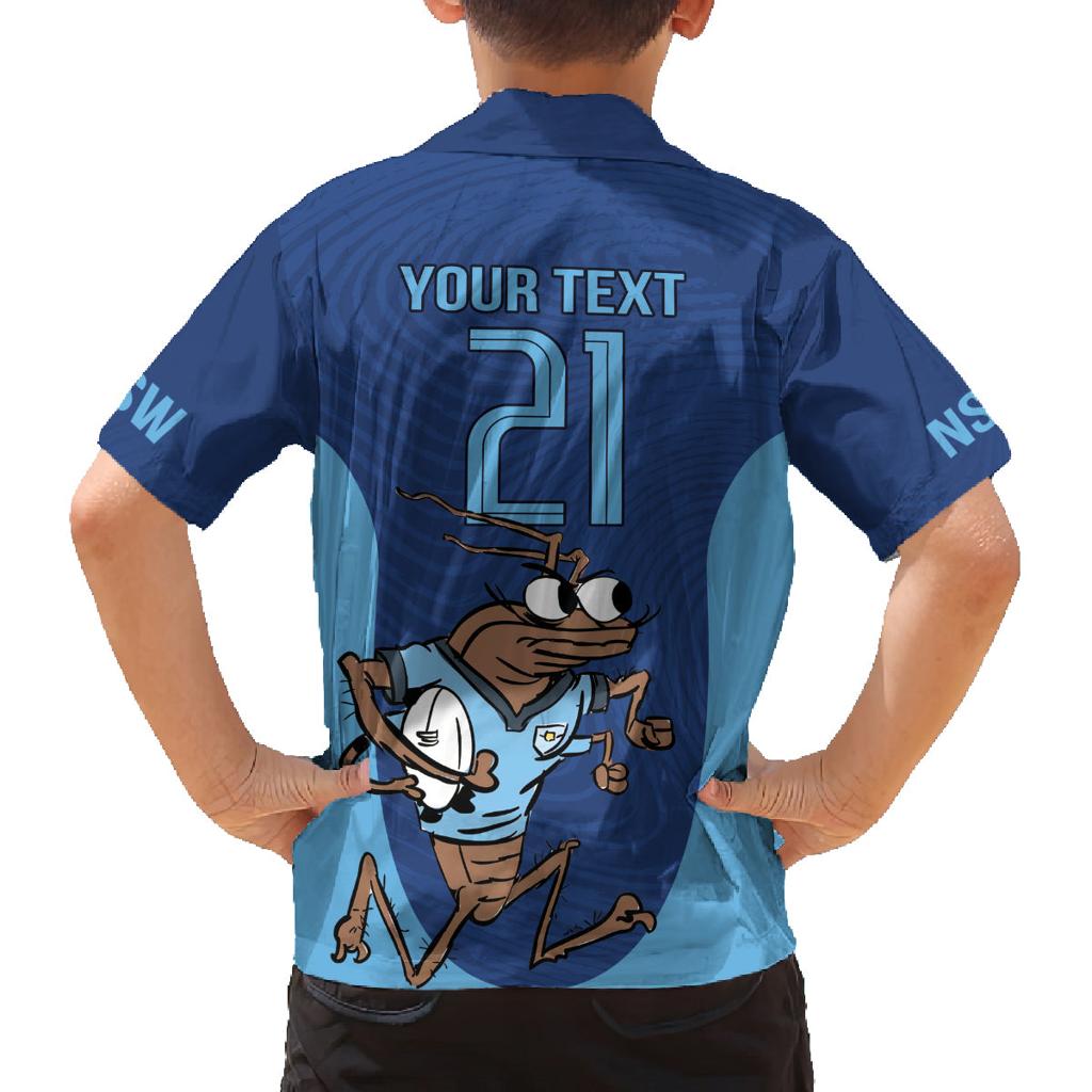 Custom New South Wales Rugby Family Matching Off Shoulder Short Dress and Hawaiian Shirt Blues Cockroach Origin Sporty