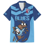 Custom New South Wales Rugby Family Matching Off Shoulder Short Dress and Hawaiian Shirt Blues Cockroach Origin Sporty