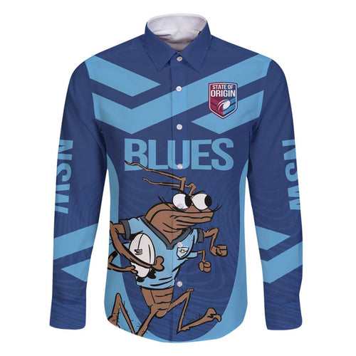 Custom New South Wales Rugby Family Matching Off Shoulder Short Dress and Hawaiian Shirt Blues Cockroach Origin Sporty