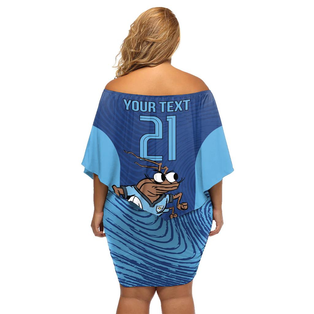 Custom New South Wales Rugby Family Matching Off Shoulder Short Dress and Hawaiian Shirt Blues Cockroach Origin Sporty