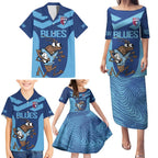 Custom New South Wales Rugby Family Matching Puletasi and Hawaiian Shirt Blues Cockroach Origin Sporty