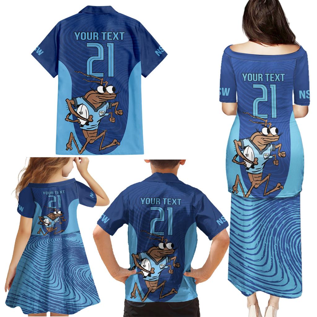 Custom New South Wales Rugby Family Matching Puletasi and Hawaiian Shirt Blues Cockroach Origin Sporty