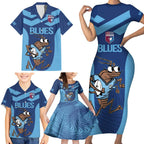 Custom New South Wales Rugby Family Matching Short Sleeve Bodycon Dress and Hawaiian Shirt Blues Cockroach Origin Sporty