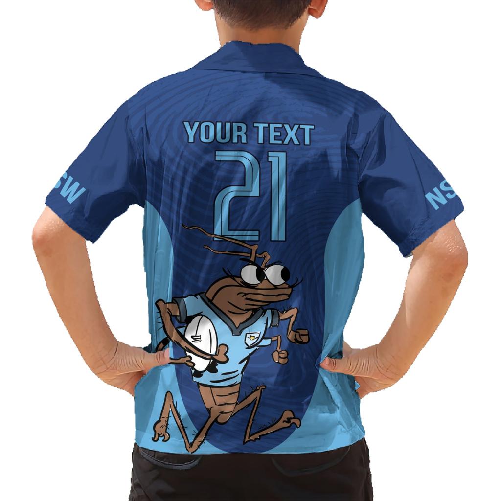 Custom New South Wales Rugby Family Matching Short Sleeve Bodycon Dress and Hawaiian Shirt Blues Cockroach Origin Sporty