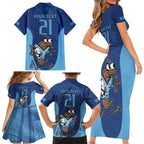 Custom New South Wales Rugby Family Matching Short Sleeve Bodycon Dress and Hawaiian Shirt Blues Cockroach Origin Sporty