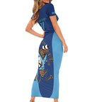 Custom New South Wales Rugby Family Matching Short Sleeve Bodycon Dress and Hawaiian Shirt Blues Cockroach Origin Sporty