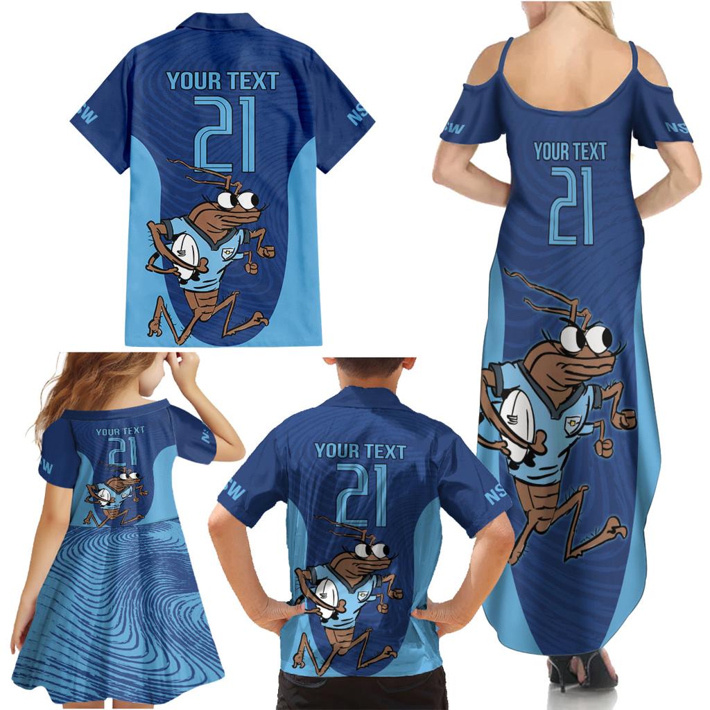 Custom New South Wales Rugby Family Matching Summer Maxi Dress and Hawaiian Shirt Blues Cockroach Origin Sporty