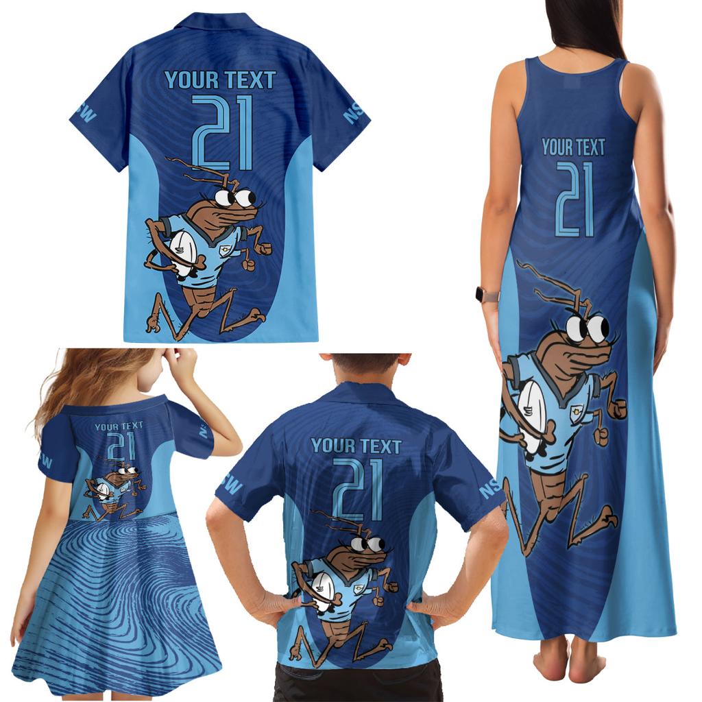 Custom New South Wales Rugby Family Matching Tank Maxi Dress and Hawaiian Shirt Blues Cockroach Origin Sporty