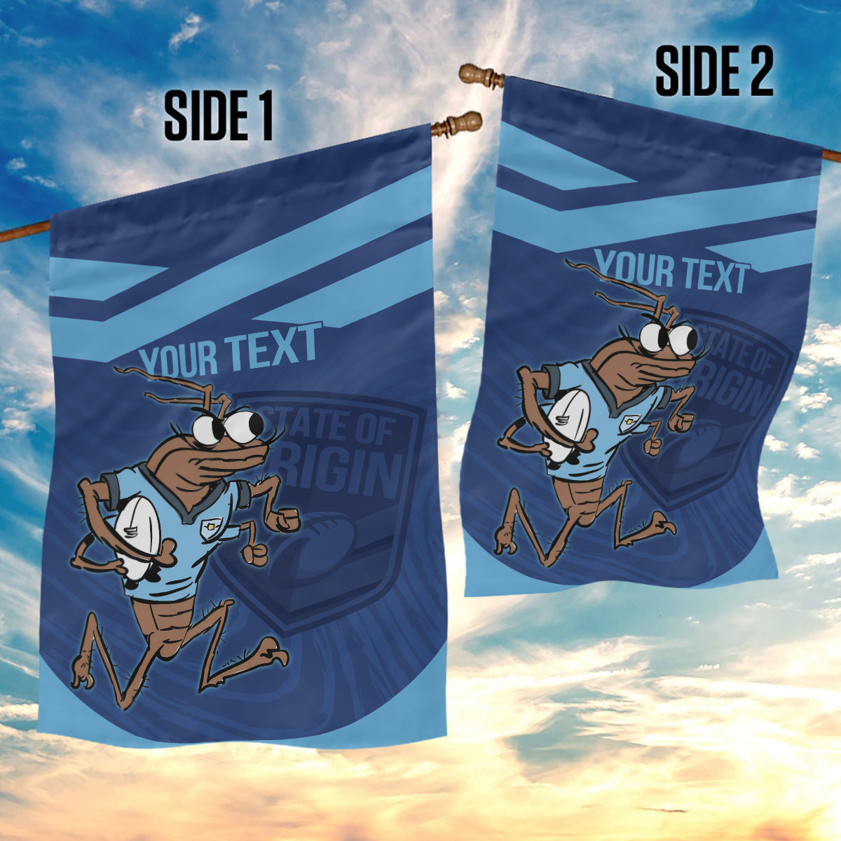 Custom New South Wales Rugby Garden Flag Blues Cockroach Origin Sporty