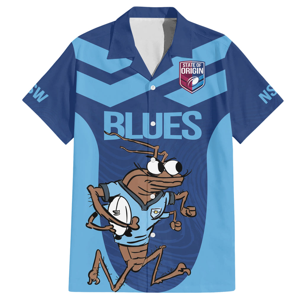Custom New South Wales Rugby Hawaiian Shirt Blues Cockroach Origin Sporty