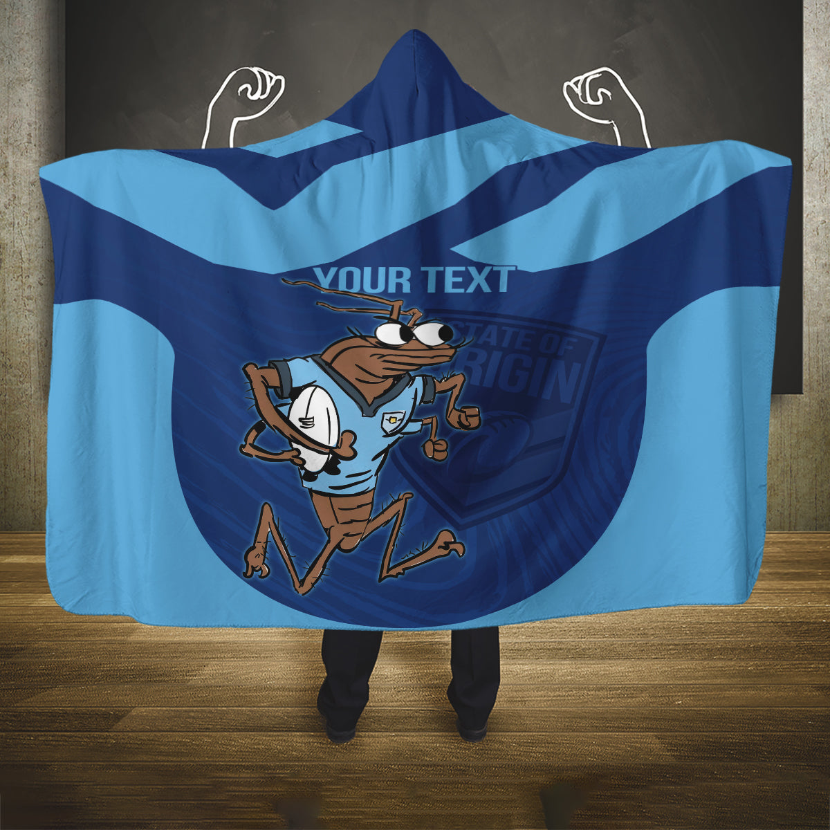 Custom New South Wales Rugby Hooded Blanket Blues Cockroach Origin Sporty