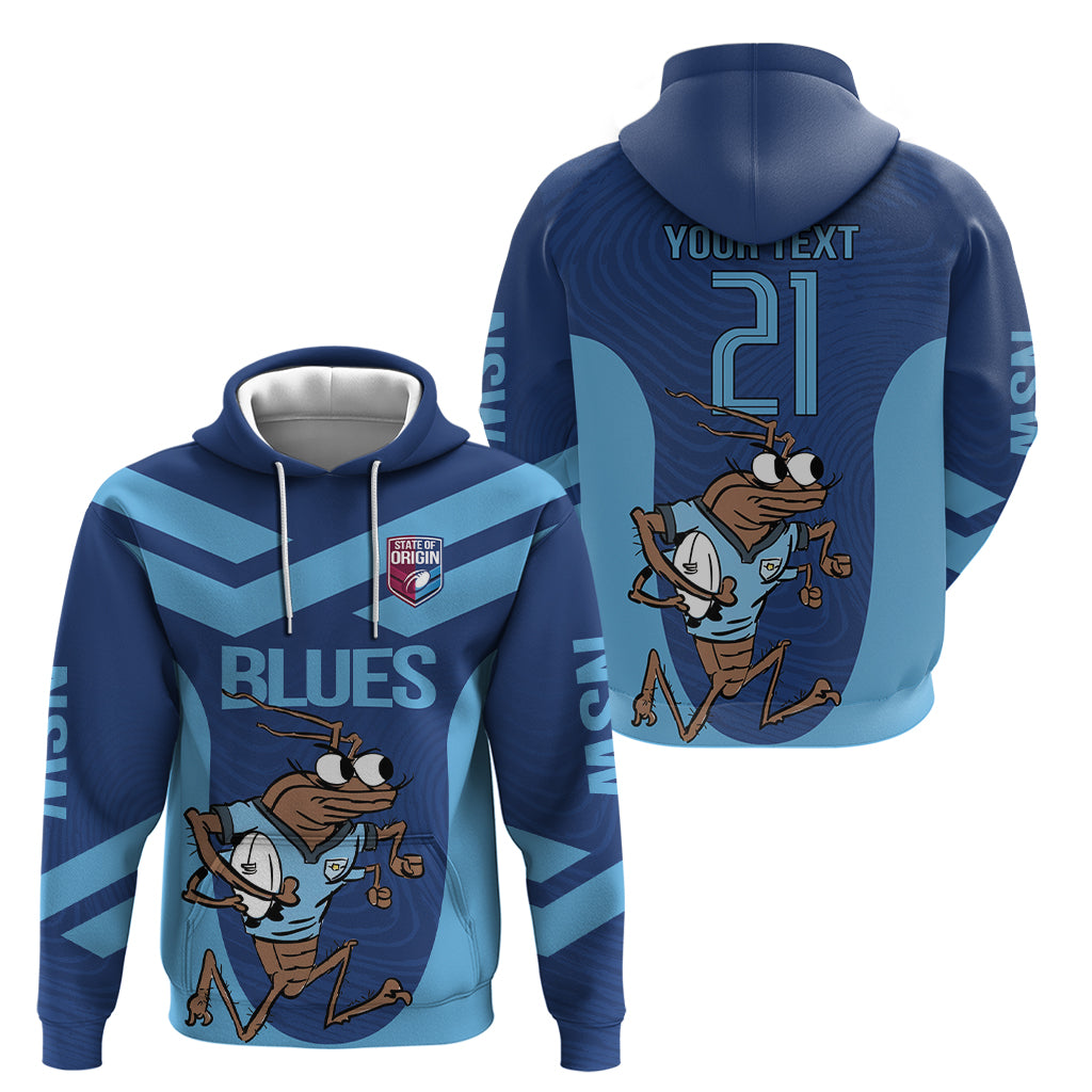 Custom New South Wales Rugby Hoodie Blues Cockroach Origin Sporty