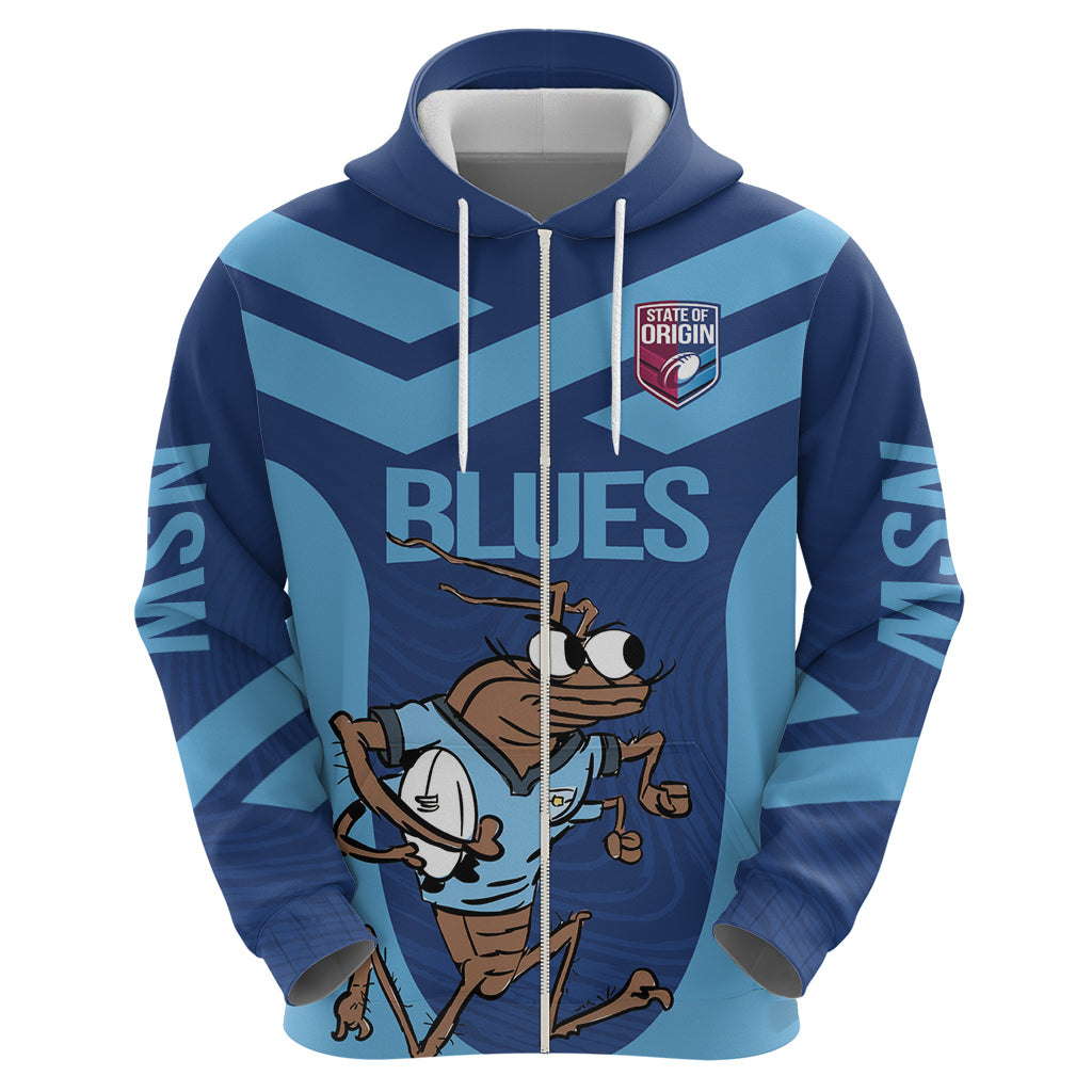 Custom New South Wales Rugby Hoodie Blues Cockroach Origin Sporty