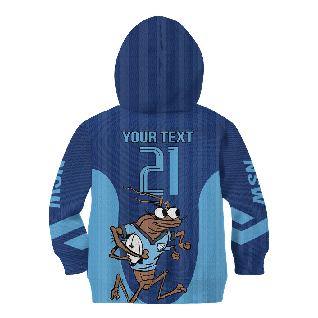 Custom New South Wales Rugby Kid Hoodie Blues Cockroach Origin Sporty