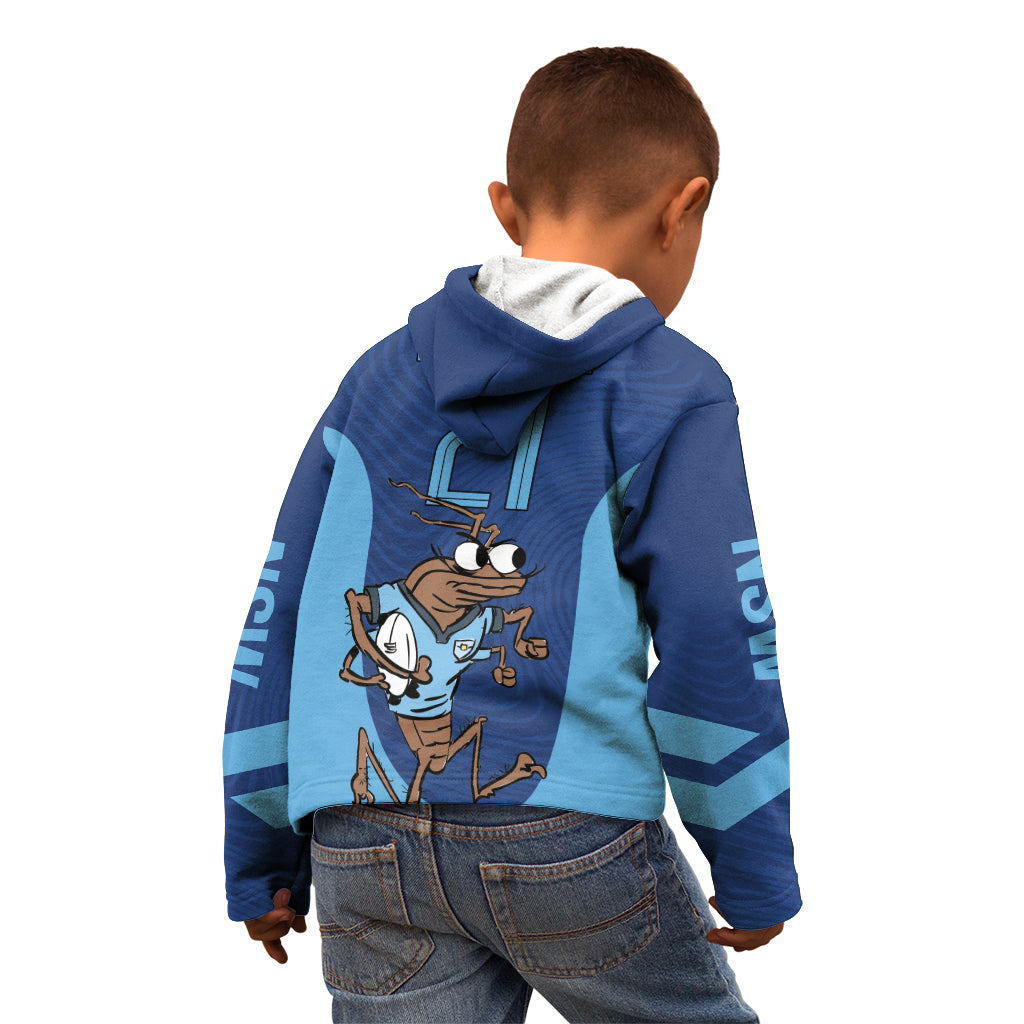 Custom New South Wales Rugby Kid Hoodie Blues Cockroach Origin Sporty