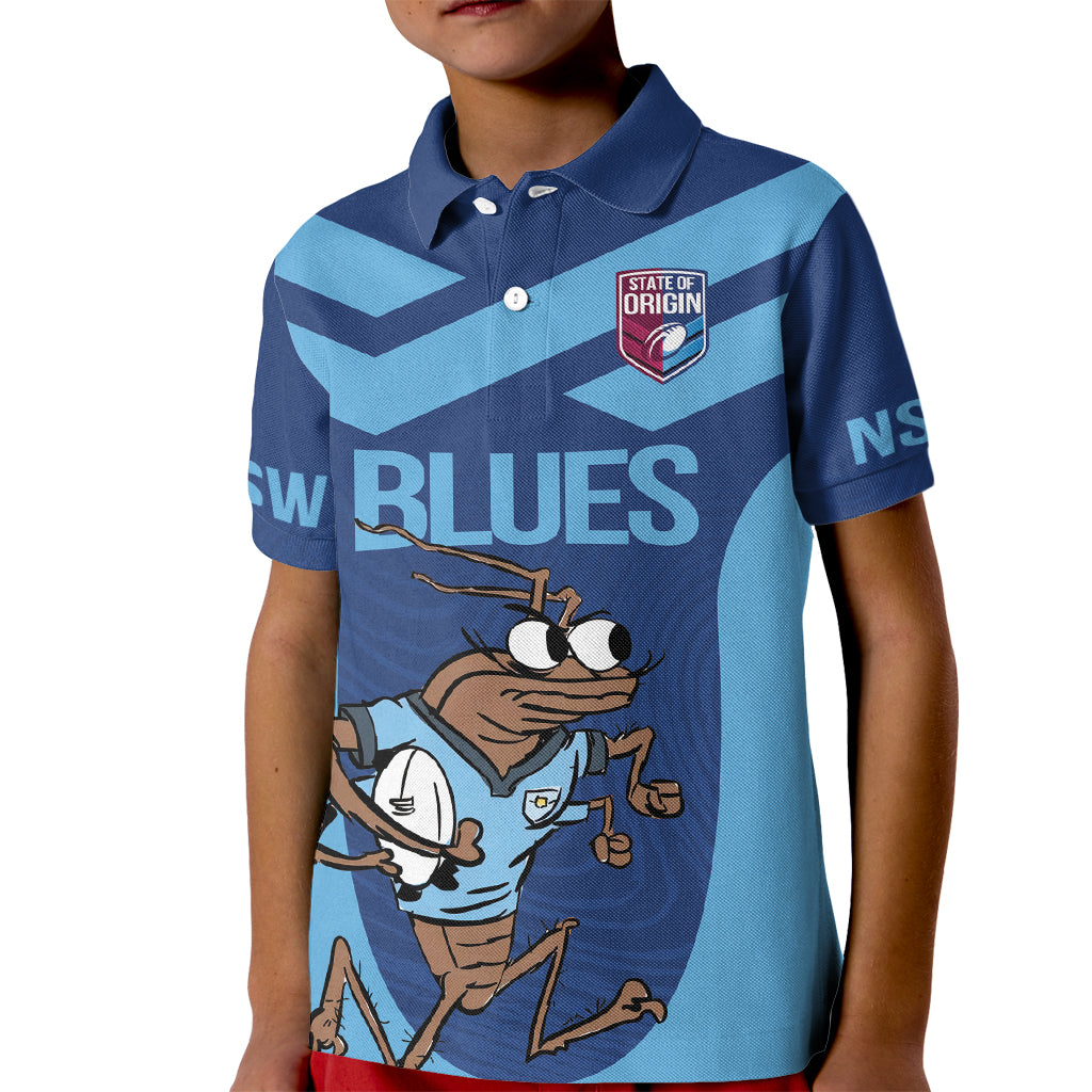 Custom New South Wales Rugby Kid Polo Shirt Blues Cockroach Origin Sporty