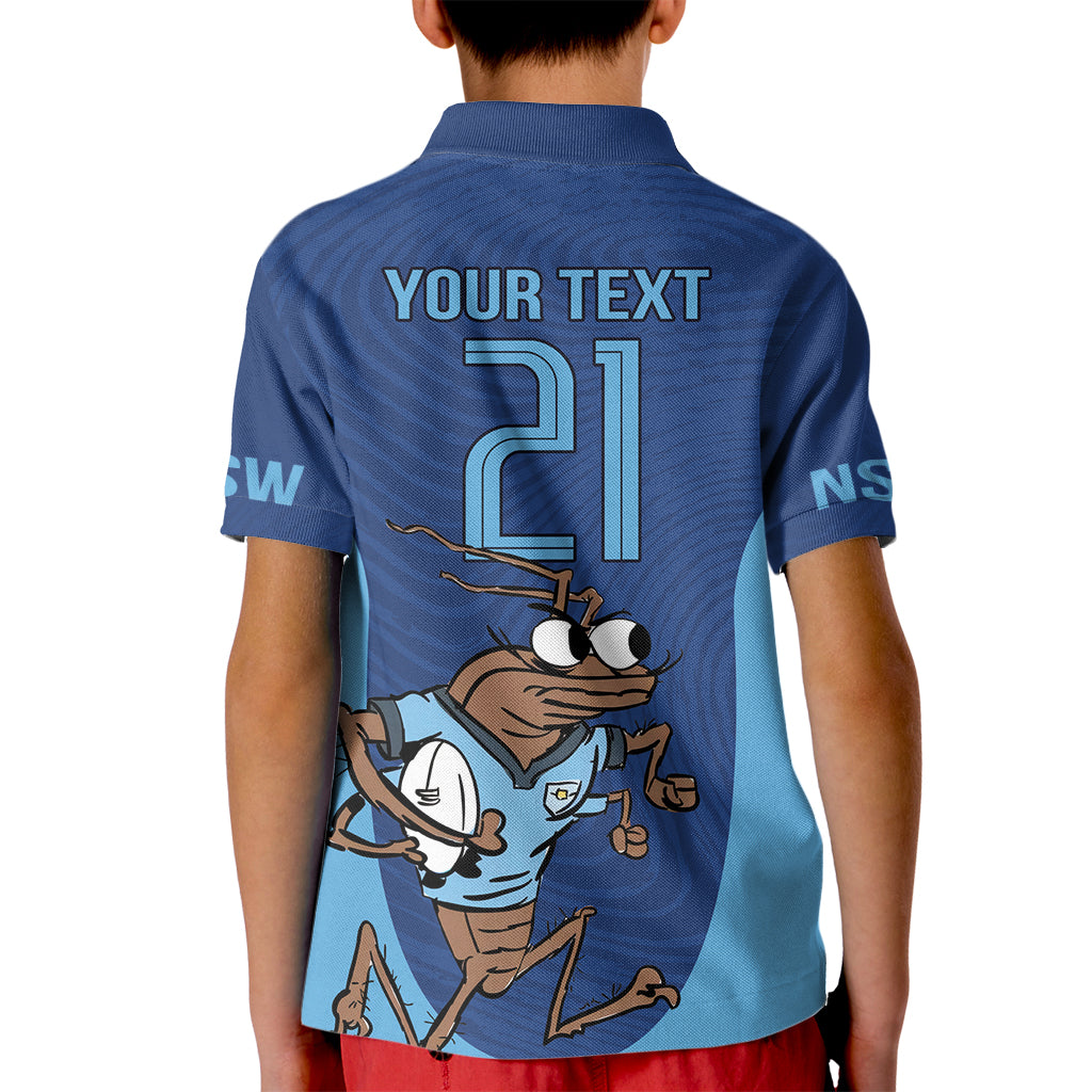 Custom New South Wales Rugby Kid Polo Shirt Blues Cockroach Origin Sporty