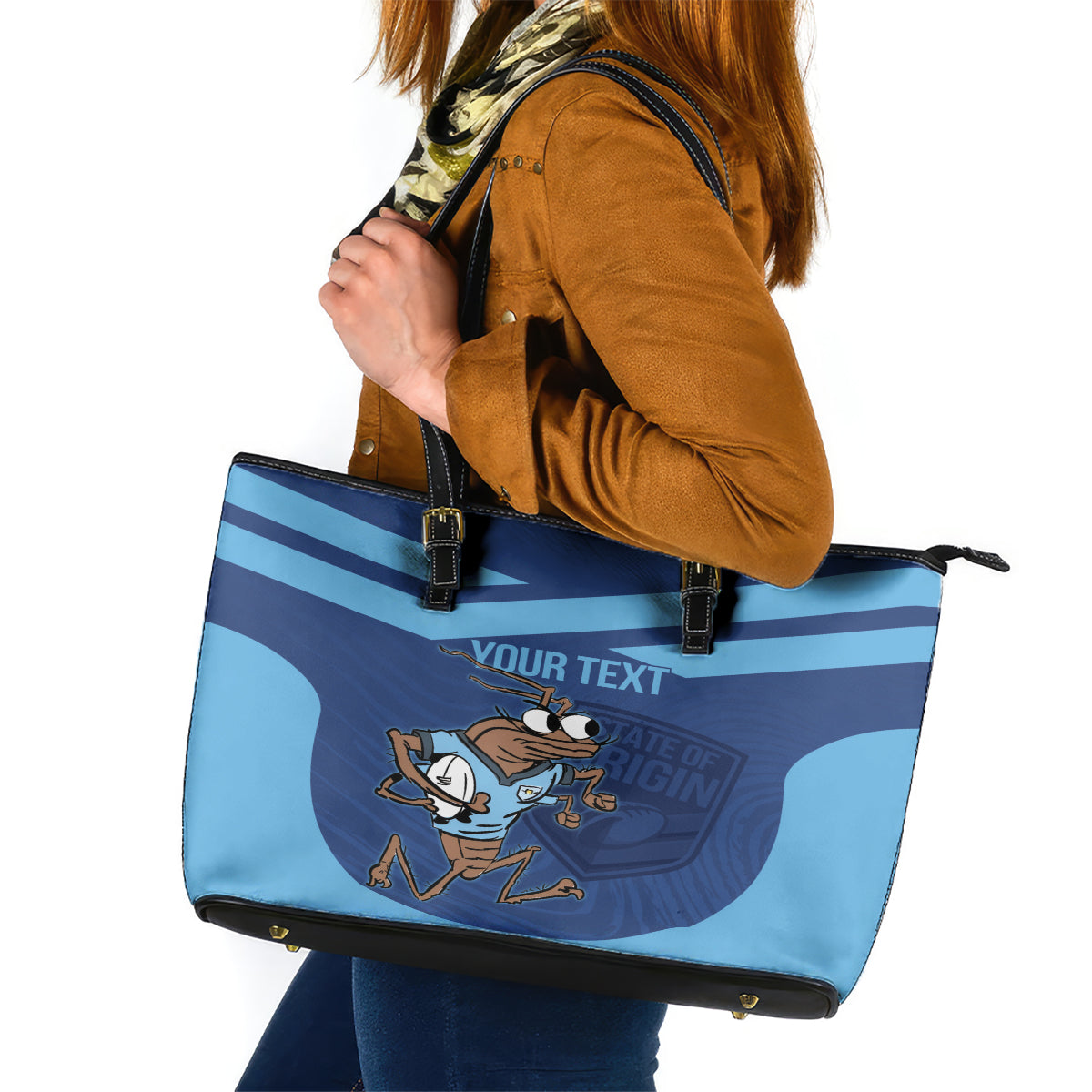 Custom New South Wales Rugby Leather Tote Bag Blues Cockroach Origin Sporty
