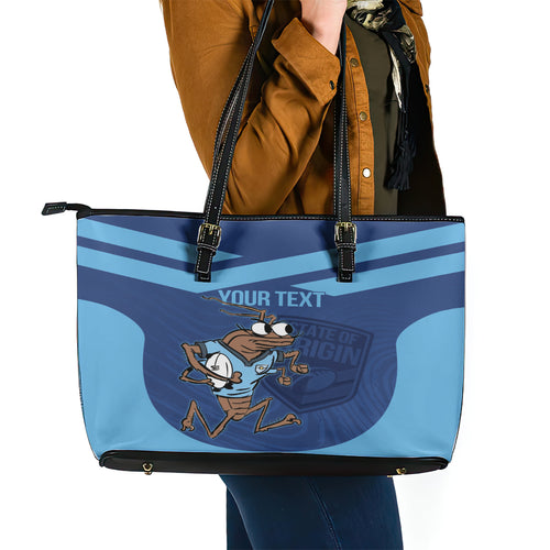 Custom New South Wales Rugby Leather Tote Bag Blues Cockroach Origin Sporty
