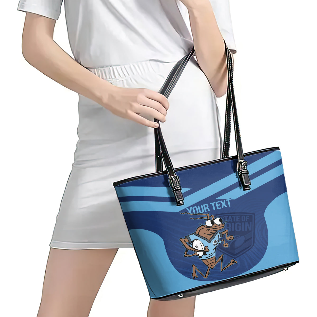 Custom New South Wales Rugby Leather Tote Bag Blues Cockroach Origin Sporty