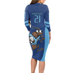 Custom New South Wales Rugby Long Sleeve Bodycon Dress Blues Cockroach Origin Sporty