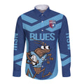 Custom New South Wales Rugby Long Sleeve Button Shirt Blues Cockroach Origin Sporty