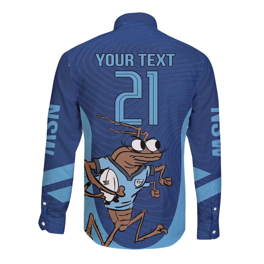 Custom New South Wales Rugby Long Sleeve Button Shirt Blues Cockroach Origin Sporty