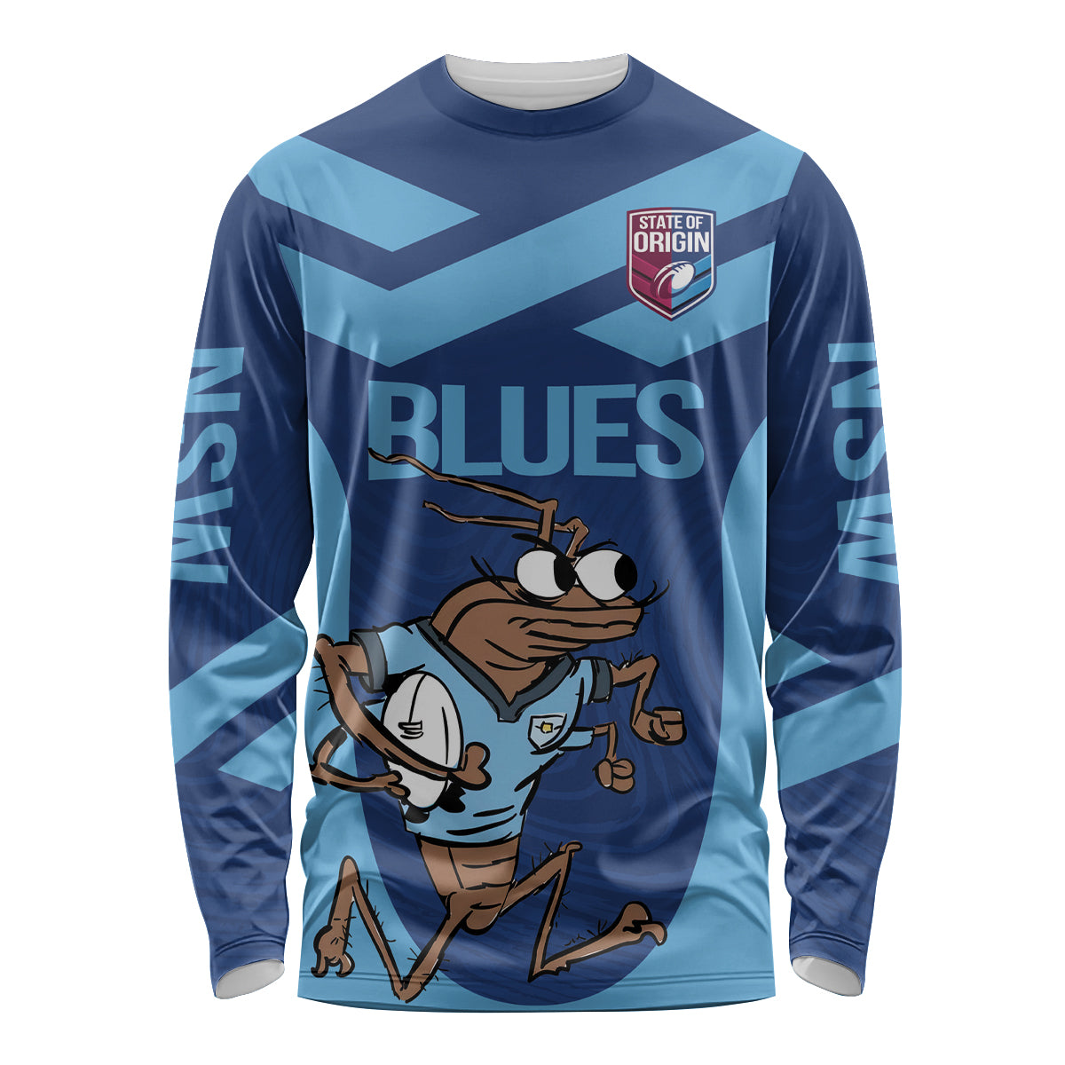 Custom New South Wales Rugby Long Sleeve Shirt Blues Cockroach Origin Sporty