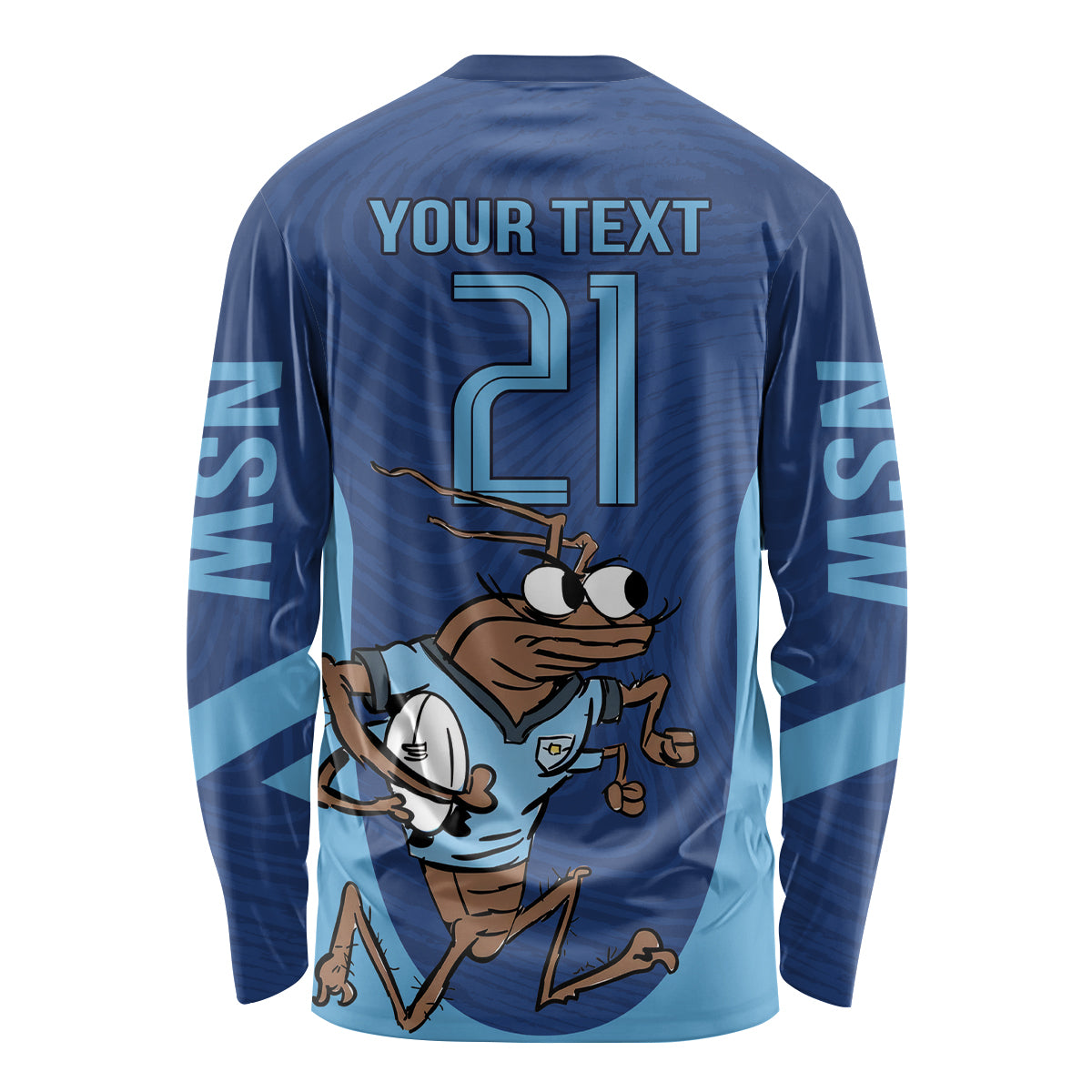 Custom New South Wales Rugby Long Sleeve Shirt Blues Cockroach Origin Sporty