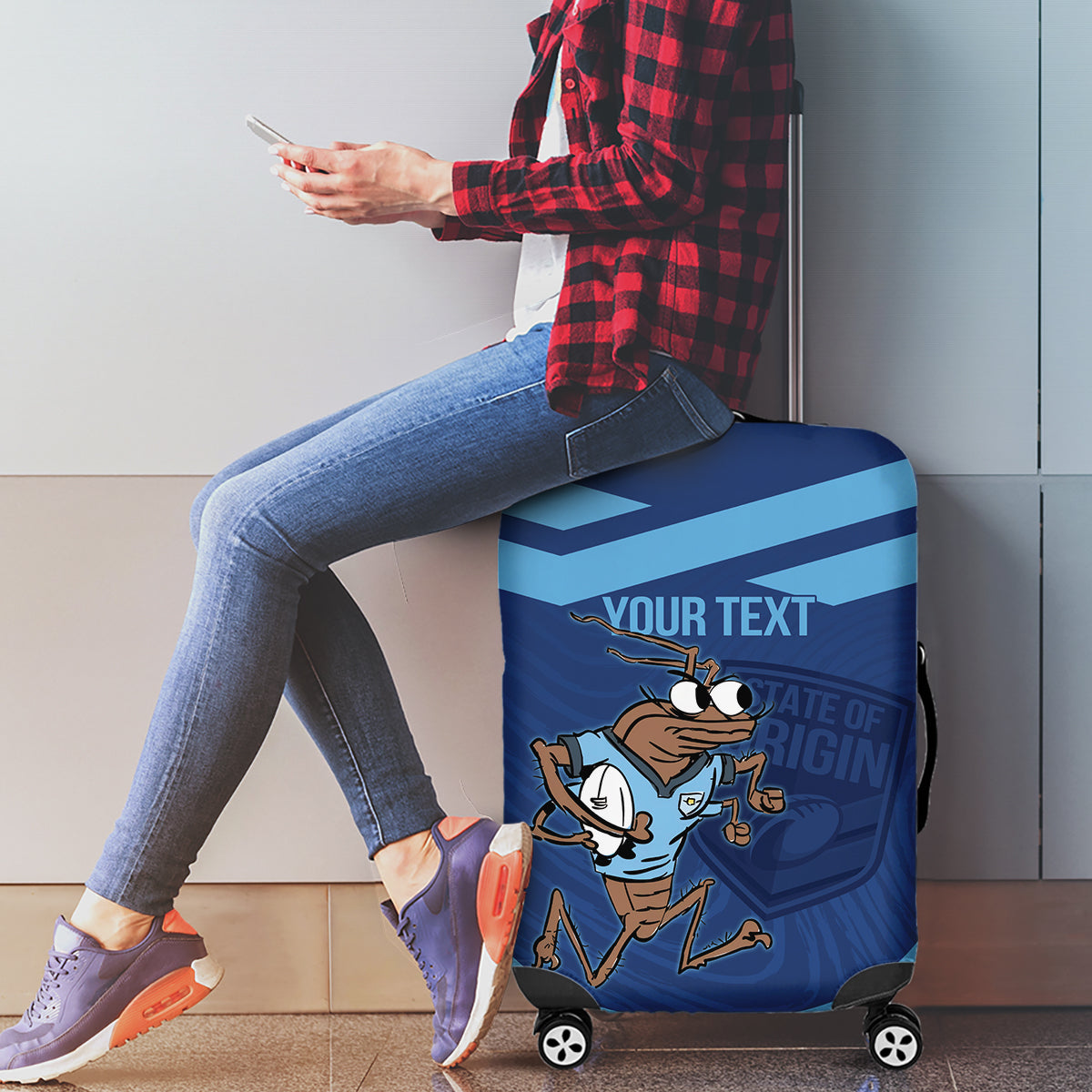 Custom New South Wales Rugby Luggage Cover Blues Cockroach Origin Sporty