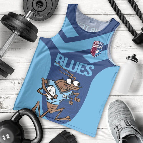 Custom New South Wales Rugby Men Tank Top Blues Cockroach Origin Sporty
