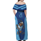 Custom New South Wales Rugby Off Shoulder Maxi Dress Blues Cockroach Origin Sporty