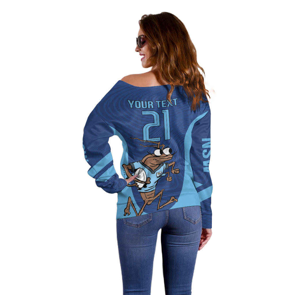 Custom New South Wales Rugby Off Shoulder Sweater Blues Cockroach Origin Sporty