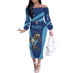 Custom New South Wales Rugby Off The Shoulder Long Sleeve Dress Blues Cockroach Origin Sporty