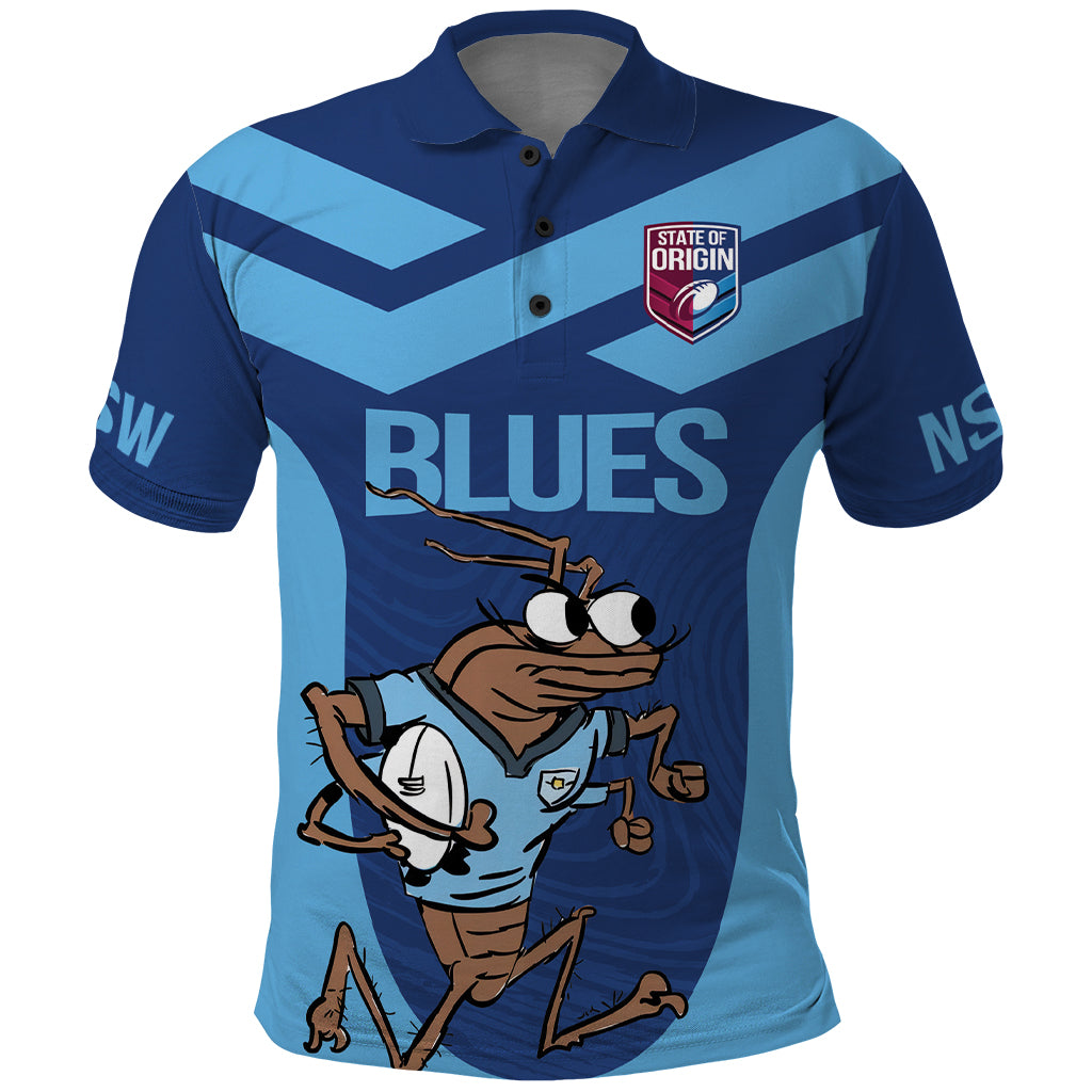 Custom New South Wales Rugby Polo Shirt Blues Cockroach Origin Sporty