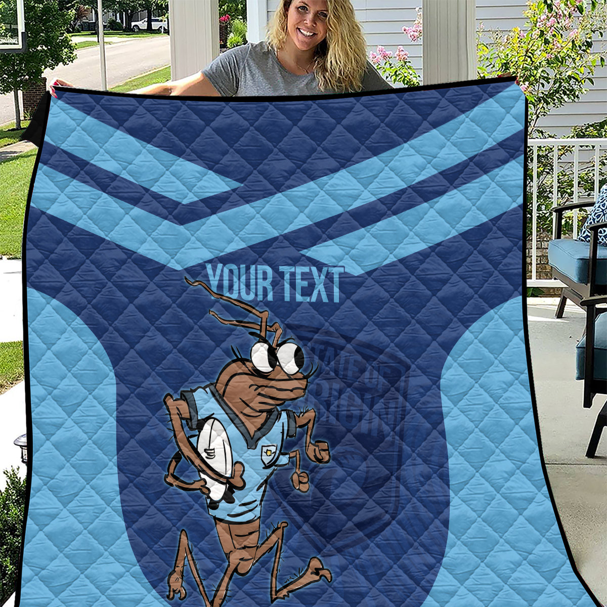 Custom New South Wales Rugby Quilt Blues Cockroach Origin Sporty