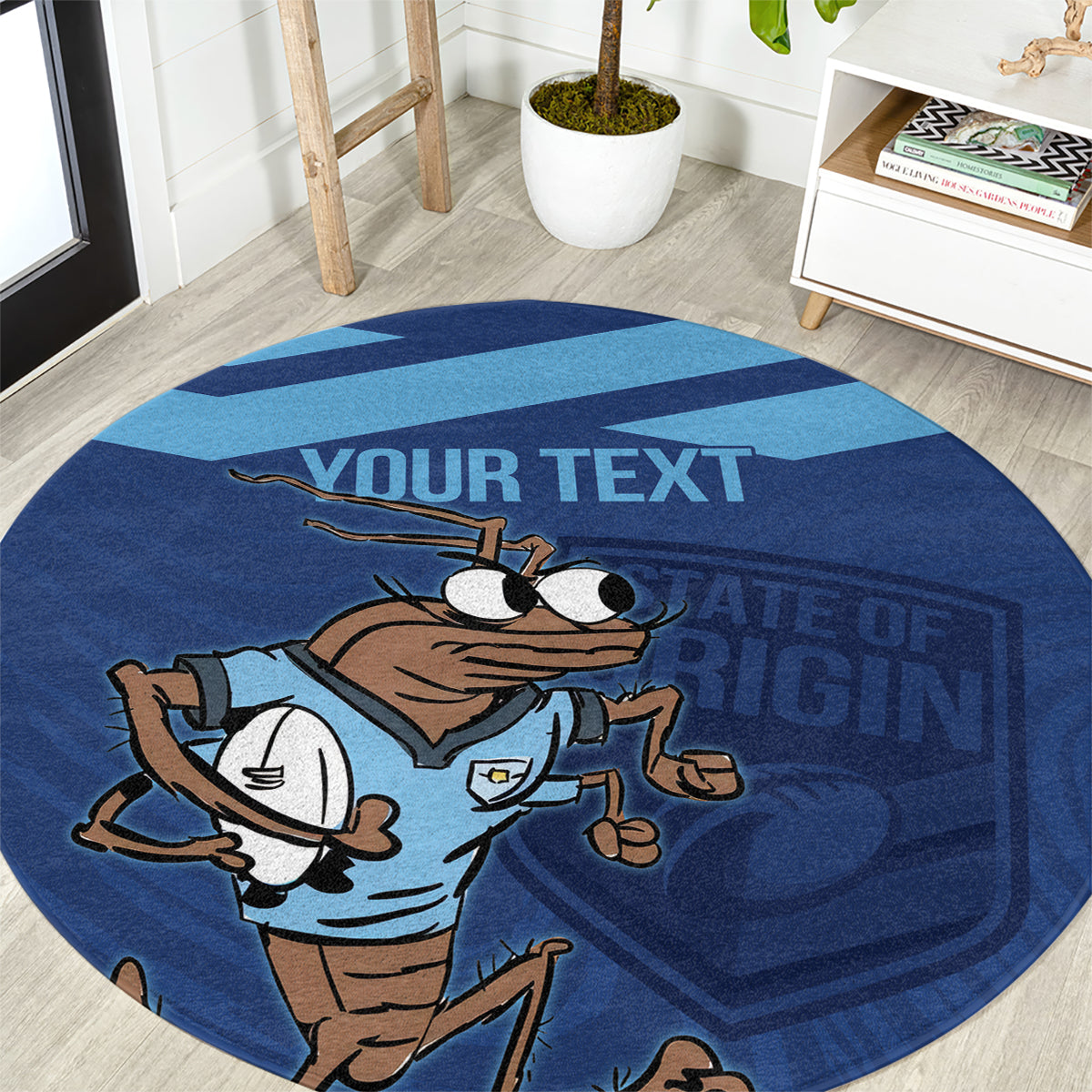 Custom New South Wales Rugby Round Carpet Blues Cockroach Origin Sporty