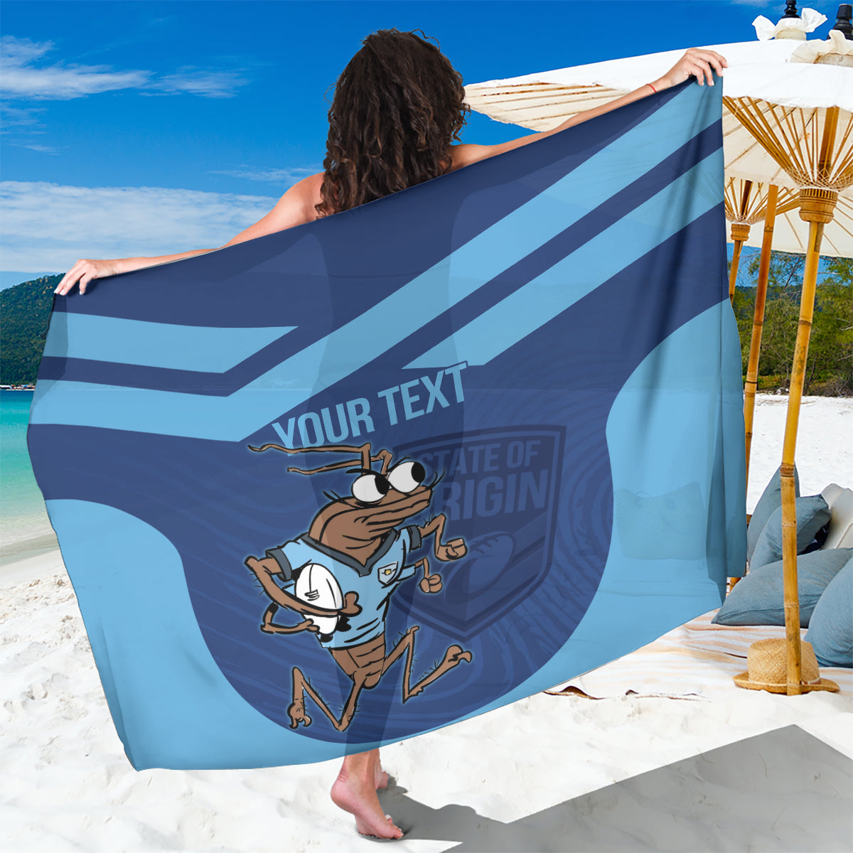 Custom New South Wales Rugby Sarong Blues Cockroach Origin Sporty
