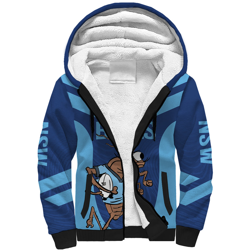 Custom New South Wales Rugby Sherpa Hoodie Blues Cockroach Origin Sporty