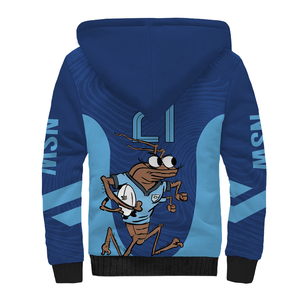 Custom New South Wales Rugby Sherpa Hoodie Blues Cockroach Origin Sporty