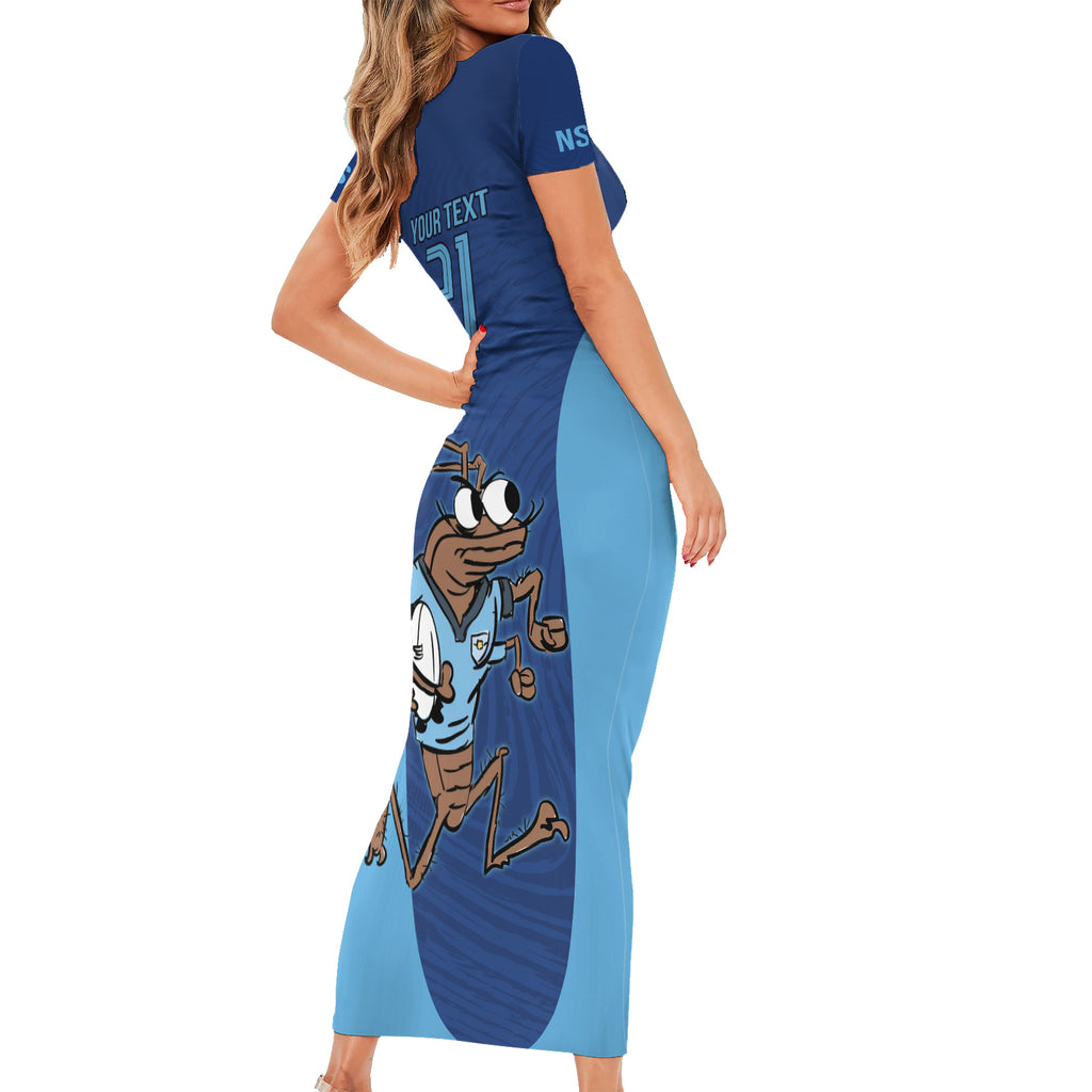 Custom New South Wales Rugby Short Sleeve Bodycon Dress Blues Cockroach Origin Sporty