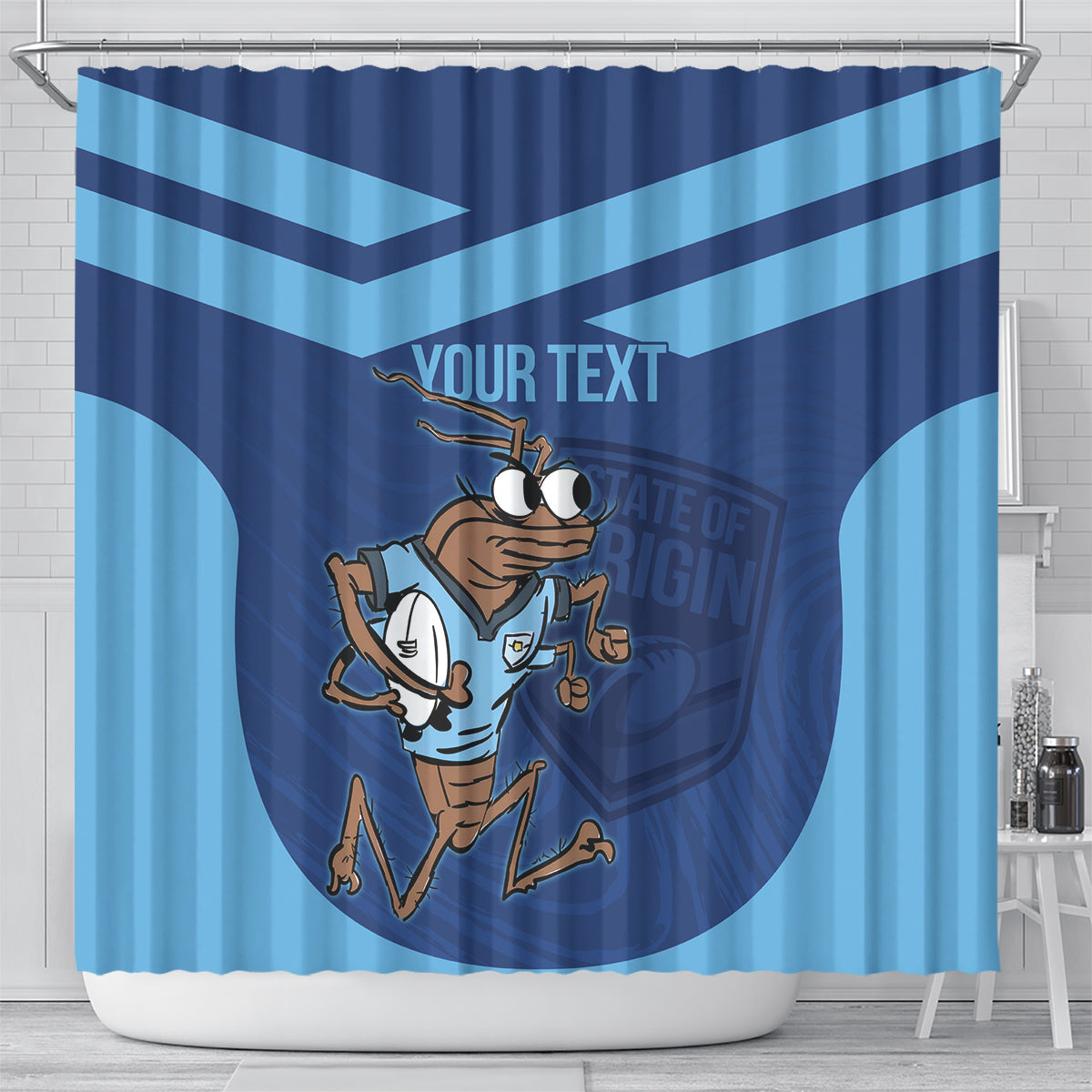 Custom New South Wales Rugby Shower Curtain Blues Cockroach Origin Sporty