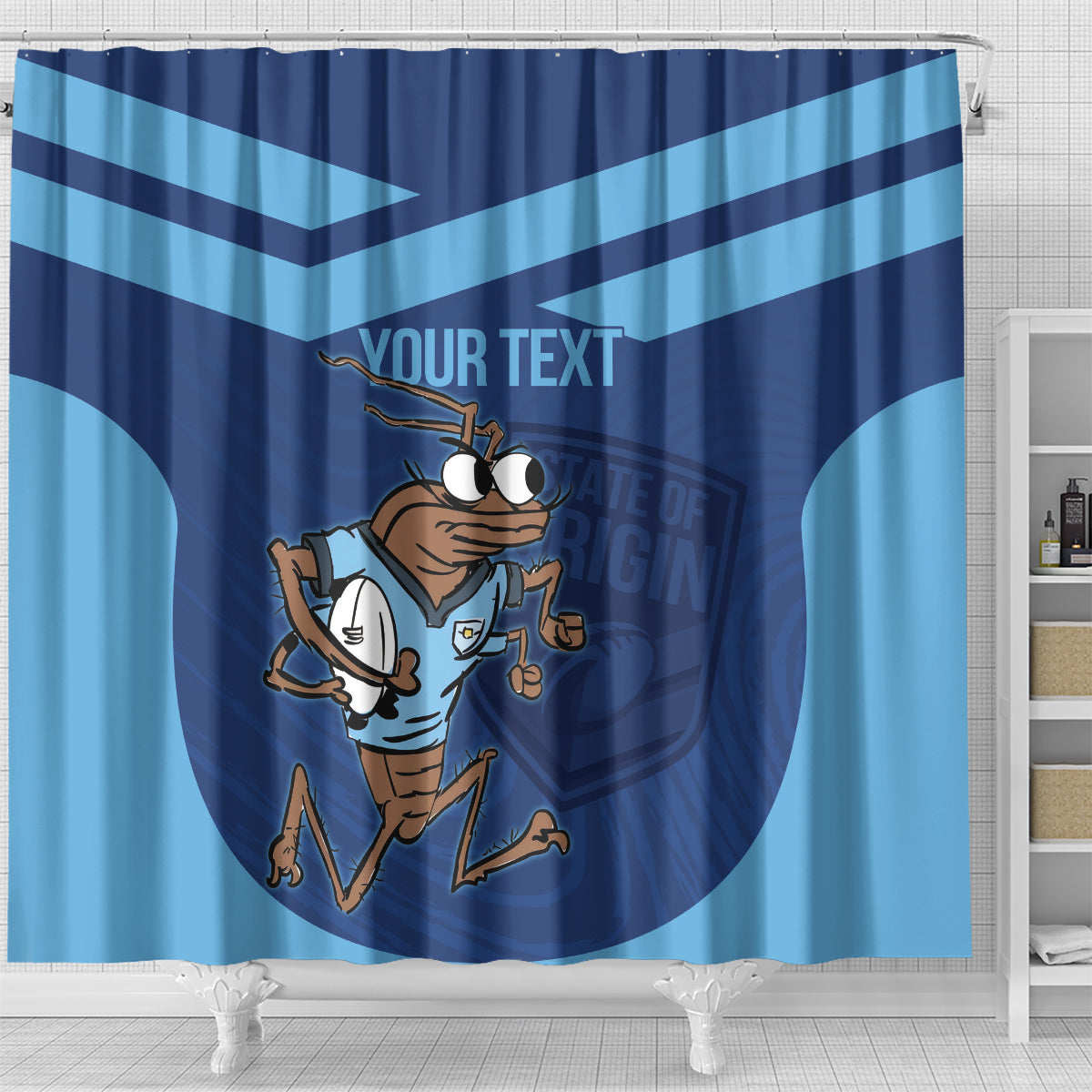 Custom New South Wales Rugby Shower Curtain Blues Cockroach Origin Sporty