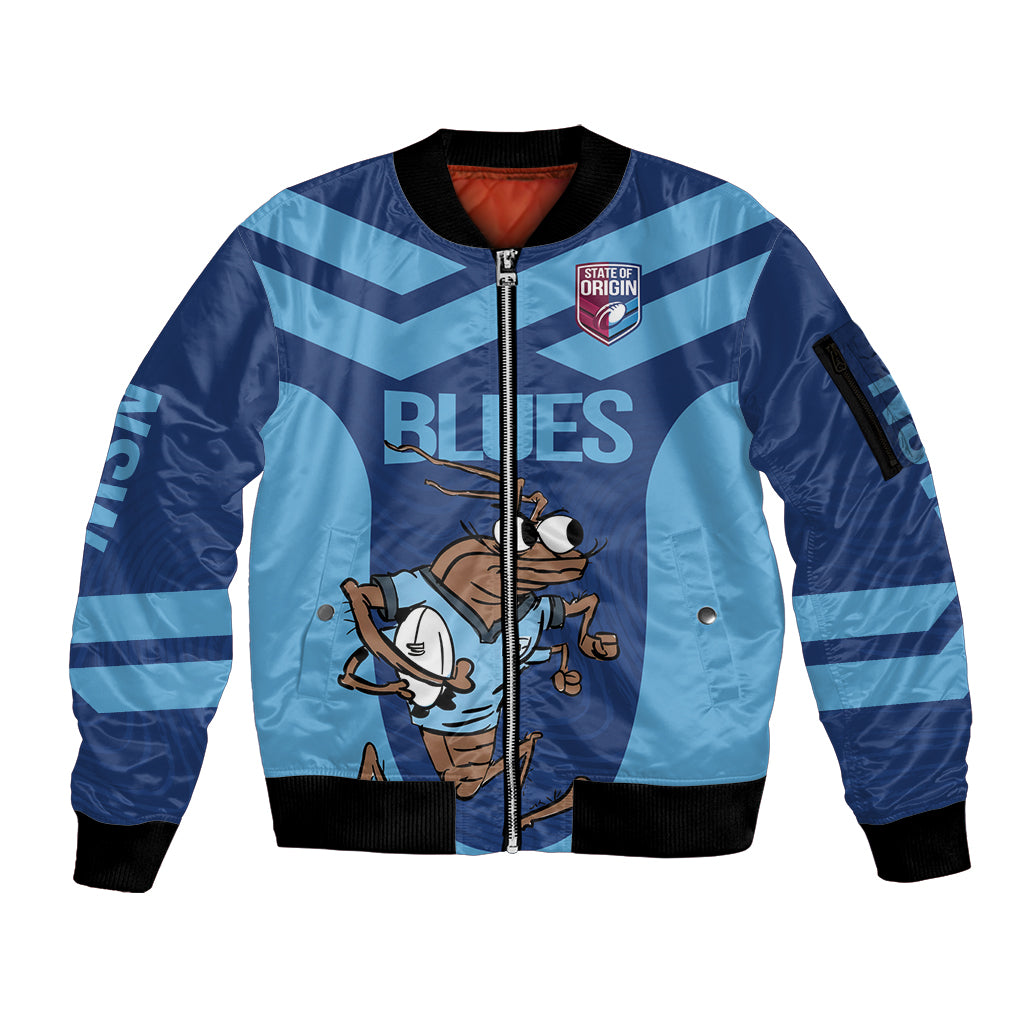 Custom New South Wales Rugby Sleeve Zip Bomber Jacket Blues Cockroach Origin Sporty