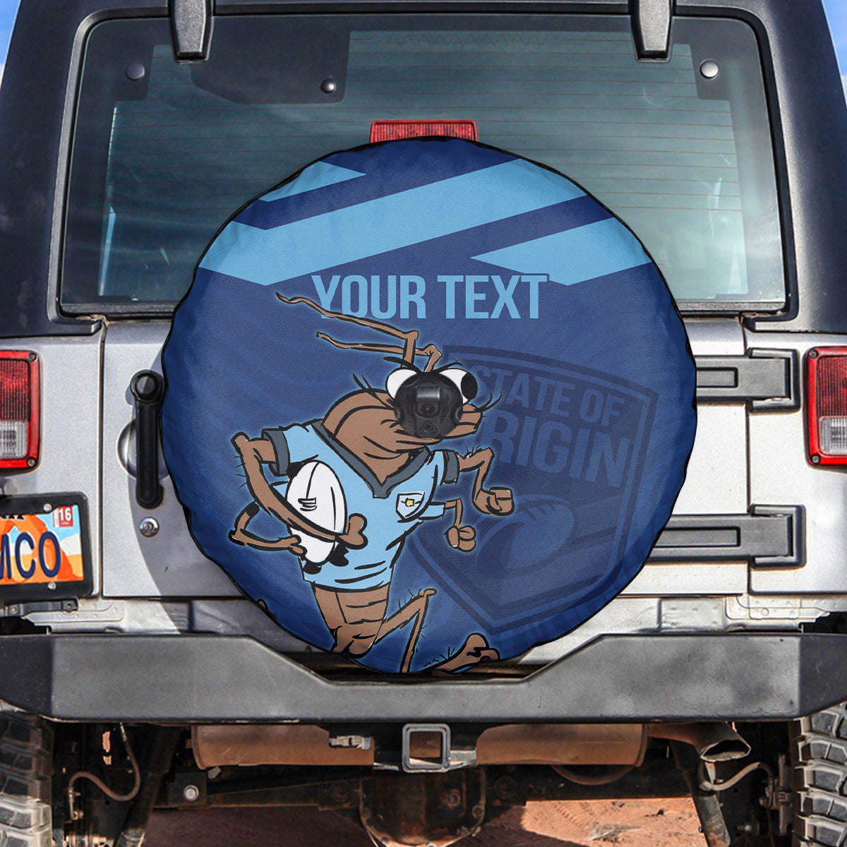 Custom New South Wales Rugby Spare Tire Cover Blues Cockroach Origin Sporty