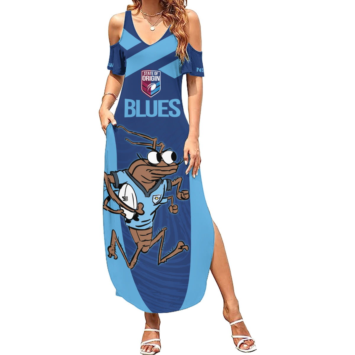 Custom New South Wales Rugby Summer Maxi Dress Blues Cockroach Origin Sporty